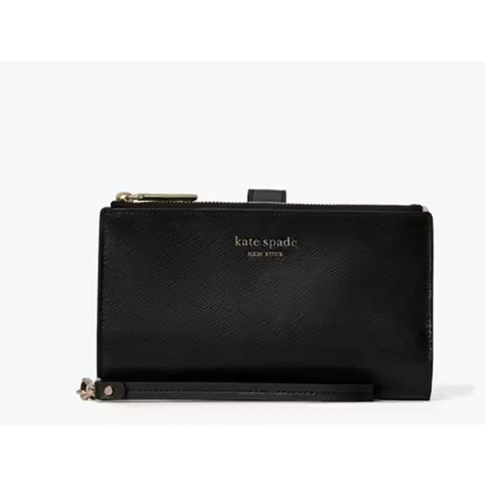 Kate Spade Spencer Phone Wallet Black Wristlet Slim Bifold Saffiano Leather
